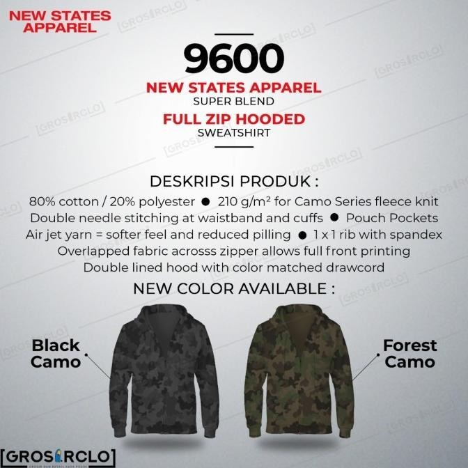 Special Price New States Apparel Nsa Jaket Zip Hoodie Polos 9600 Camo Import S - Xxl - Black Camo, S