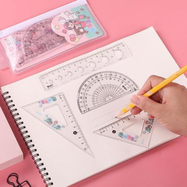 

sr-32 Penggaris Set isi 4 Fancy / Penggaris Plastik 1 Set Isi 4 / Garisan Set 20cm Ruler Set Premium