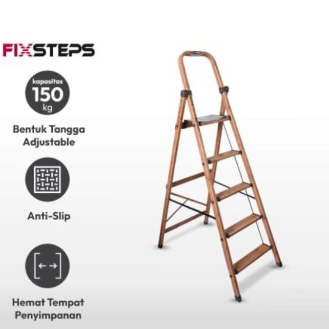 FIXSTEPS 1.6M TANGGA LIPAT ALUMINIUM MOTIF KAYU 5 STEPS E88A