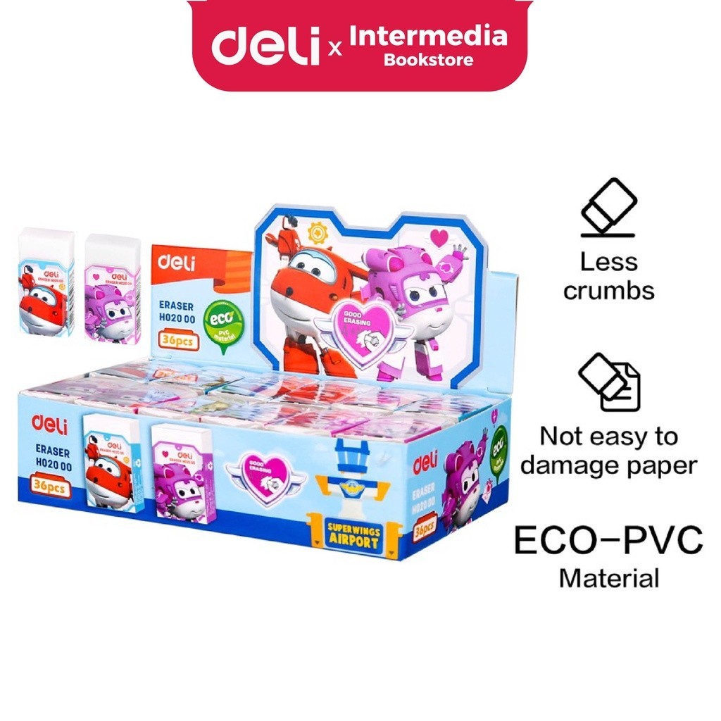 

Deli Penghapus Kecil Karakter Super Wings EH02000 Bersih dan bebas debu (putih) 45 × 25 × 12mm