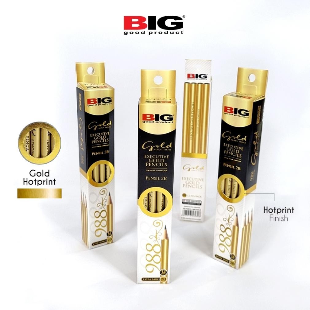 

qw-7 12 Pcs BIG Pensil 2B Standar Ujian Komputer Gold Lebih Elegan Graphite Pencil Extra Dark Tanpa Raut PS-988 Berkualitas