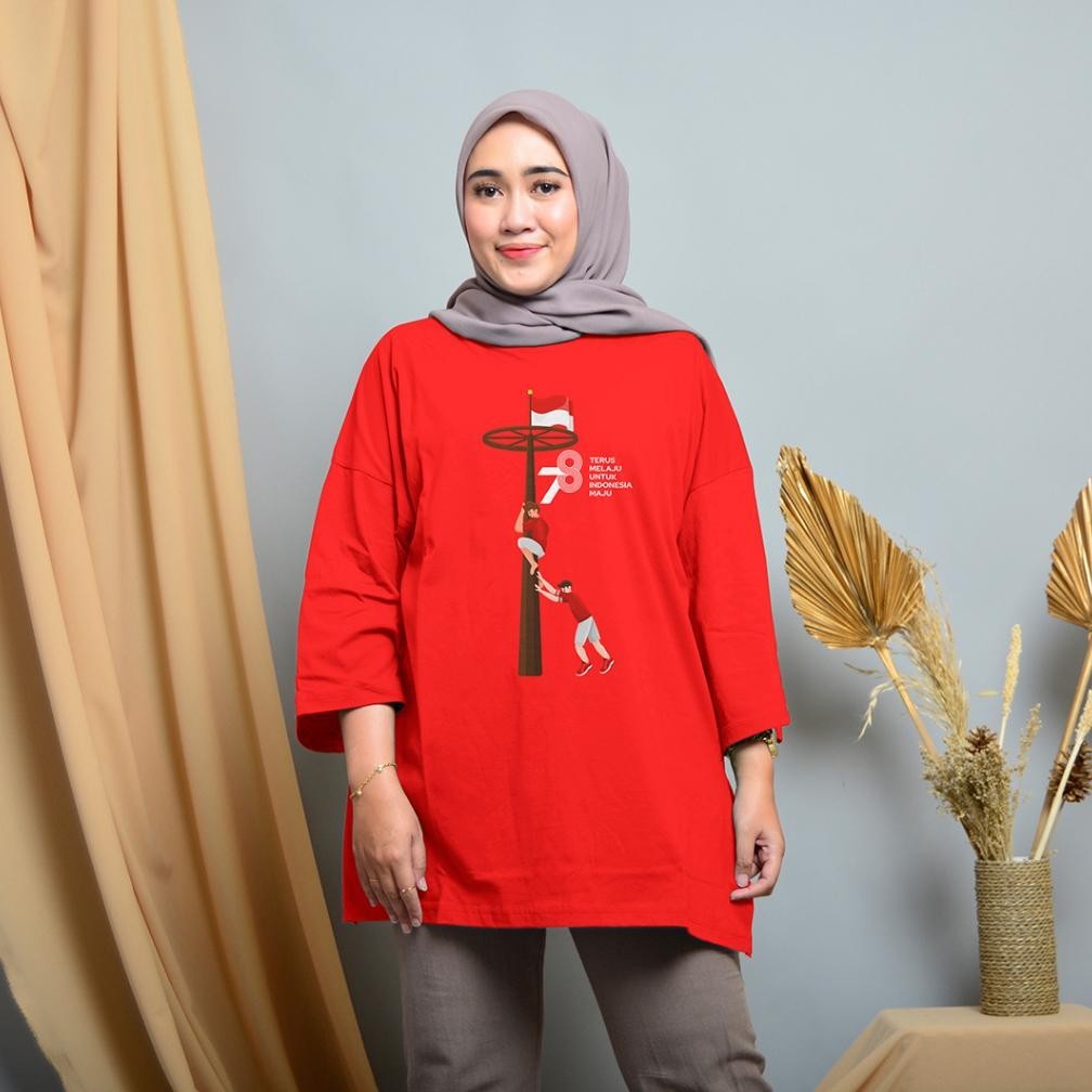 FLASH SALE Kaos Basic Oversize Merah Putih Atasan Wanita Sablon Kaos Kemerdekaan By Deloza DISKOM