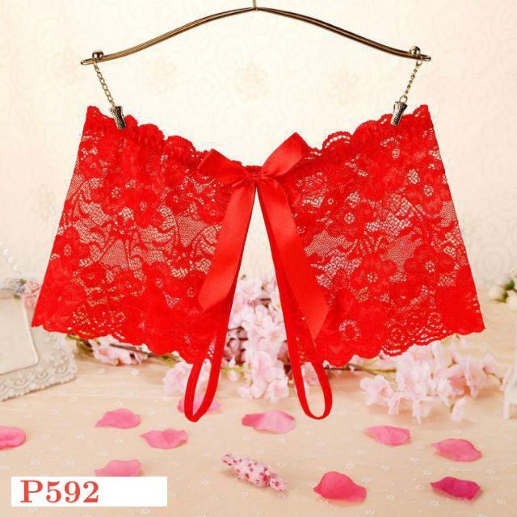 P592 Celana Dalam Wanita Sexy Panties Boyshort Merah Transparan Open Crotch