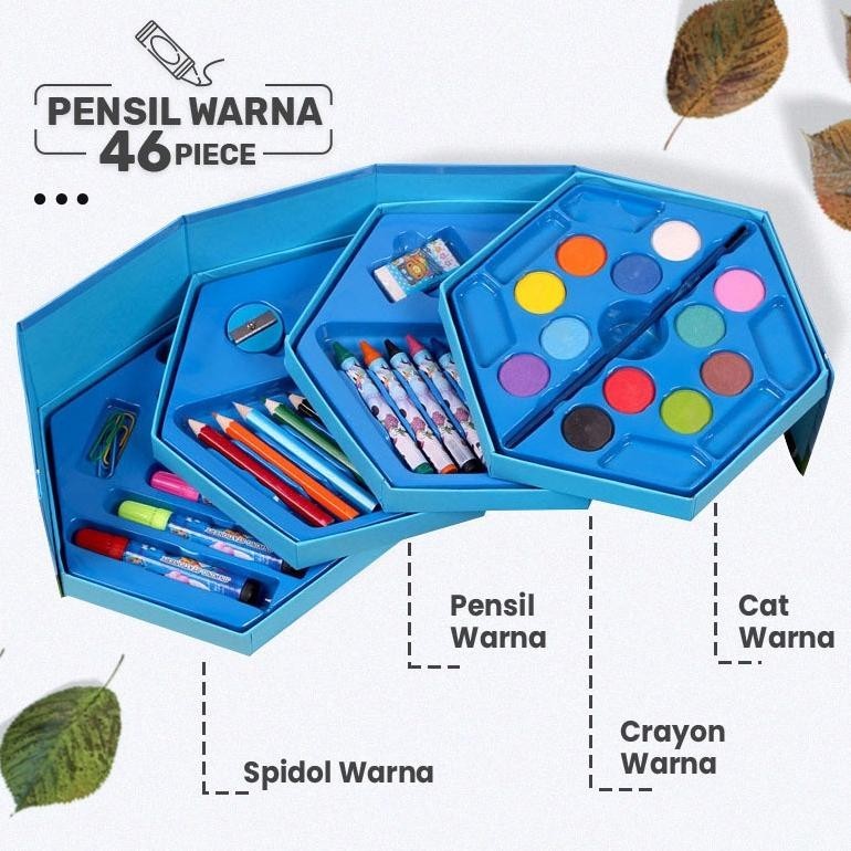 

Fn-56 Crayon Set Isi 46 Pensil Warna Spidol Cat Air Alat Lukis Mewarnai Kartun Anak Promo