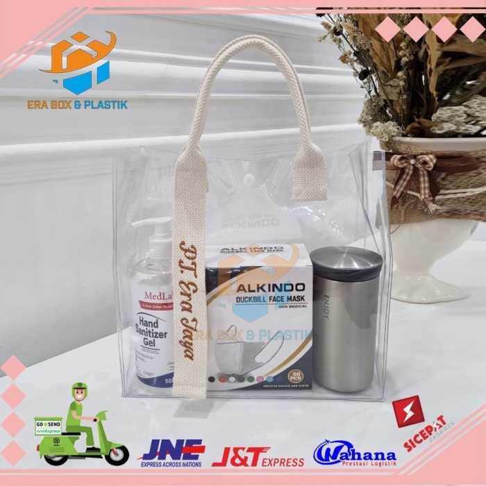 

HOT PROMO Tas Mika Transparant Tali Panjang Tas Souvenir Ultah Premium Totebag