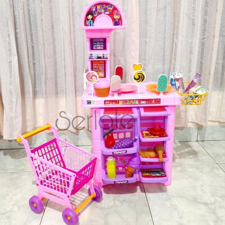Mainan Anak Kitchen Mega Mart Minimarket Troli Lengkap Ukuran Besar