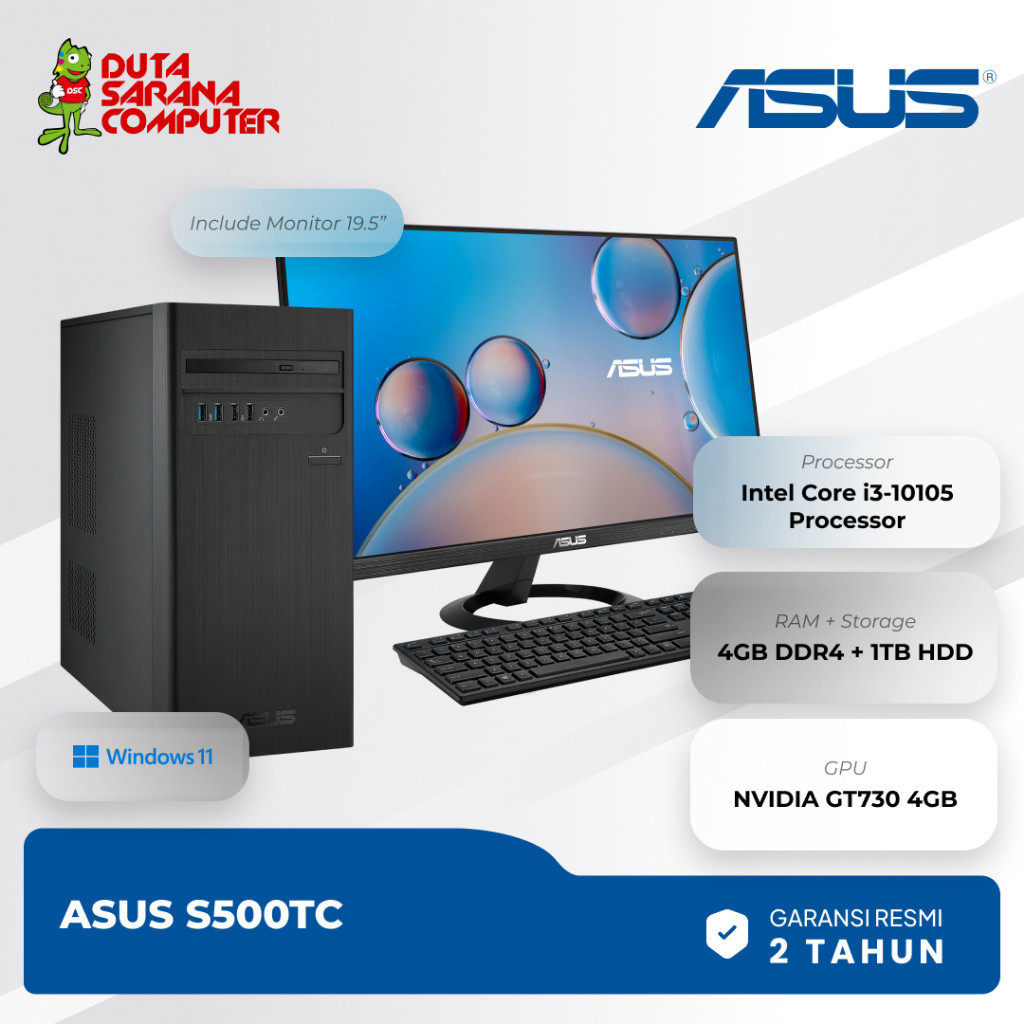 Asus S500TC Desktop Intel Core i3-10105 4GB 1TB HDD 19.5" Monitor Win 11 Home