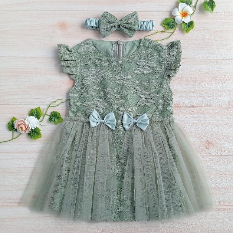 SPECIAL Dress Anak Perempuan / Gaun Pesta Bayi / Dress Bayi Newborn / Dress Anak warna SAGE GREEN Re