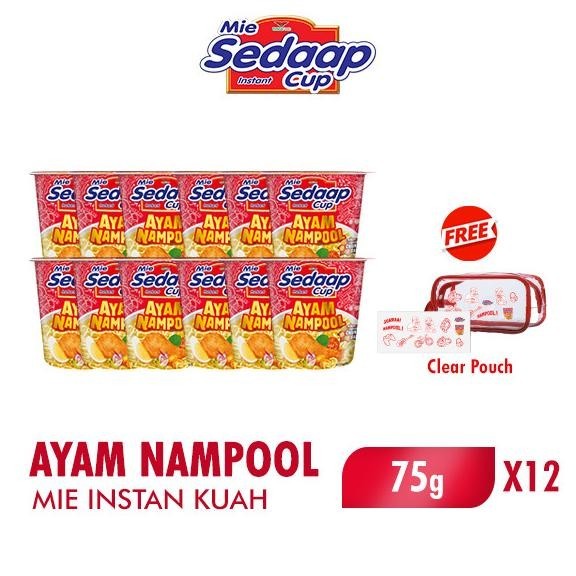 

Sedaap Cup Mie Instan Ayam Nampool 75 Gr X 12 Free Clear Pouch