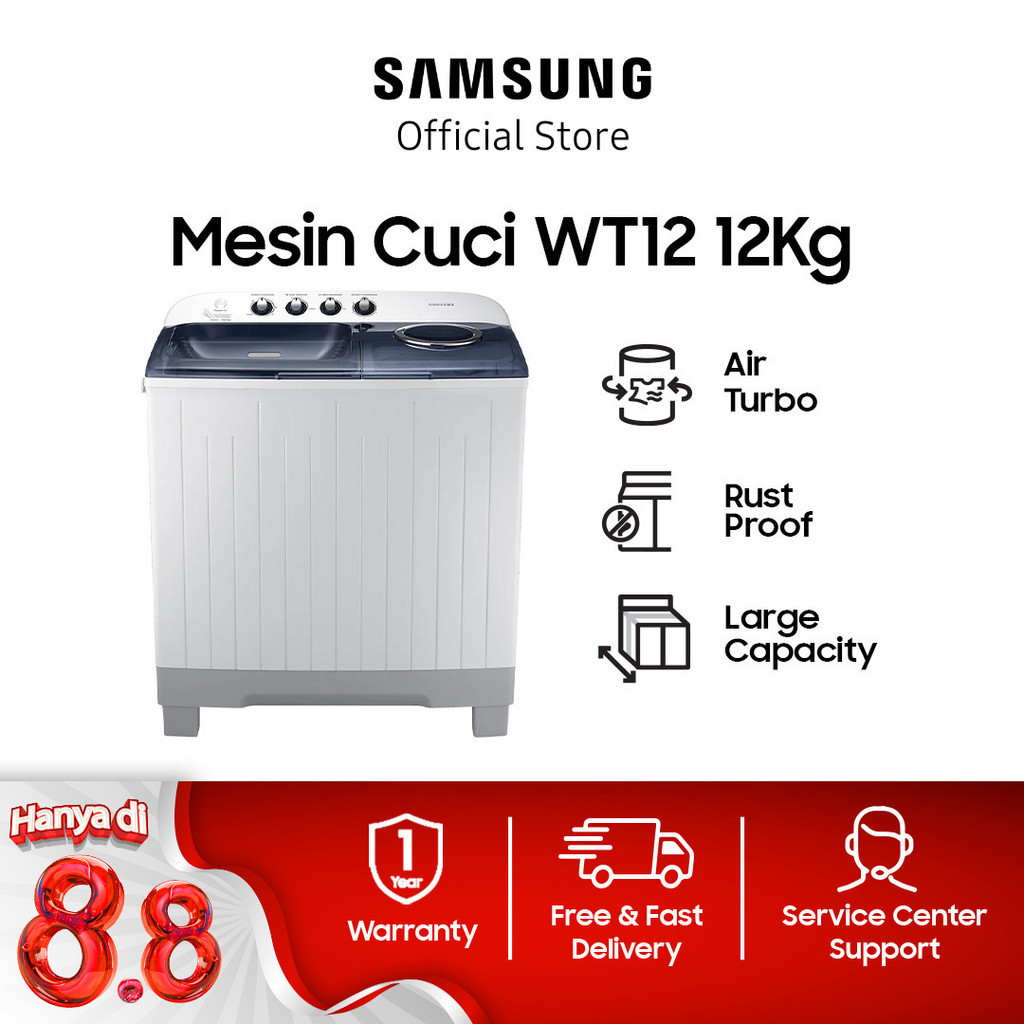 Samsung WT12J4200MB/SE Mesin Cuci 2 Tabung / Twin Tub (12 Kg) Light Grey