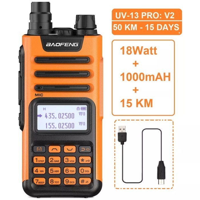 {SyaneShop} HT Handy Talky Jangkauan Luas 100KM UV-20 PRO 80W Baterei Jumbo 24000m - UV-13Pro Orange