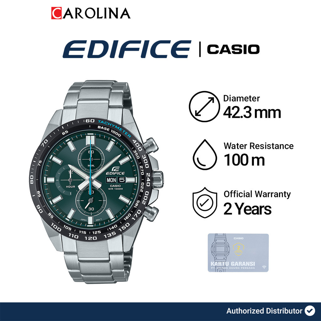 Jam Tangan Pria Casio EDIFICE EFR-574DB-3A Chronograph Green Dial Stainless Steel Band