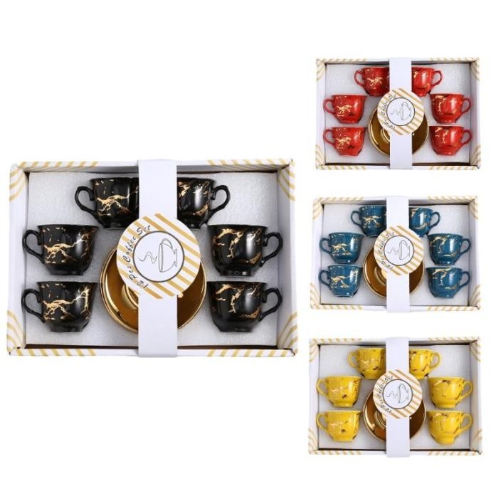KAZU  K36 GELAS CANGKIR KERAMIK SET 6PCS + TATAKAN GELAS KOPI TEH MS