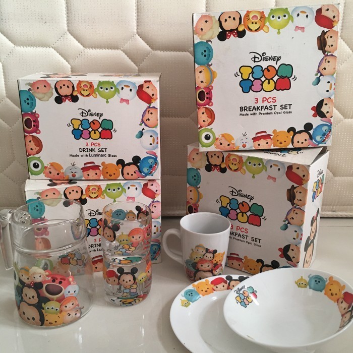 Ede Tsum Tsum Breakfast Set Disney Piring Mangkuk Gelas