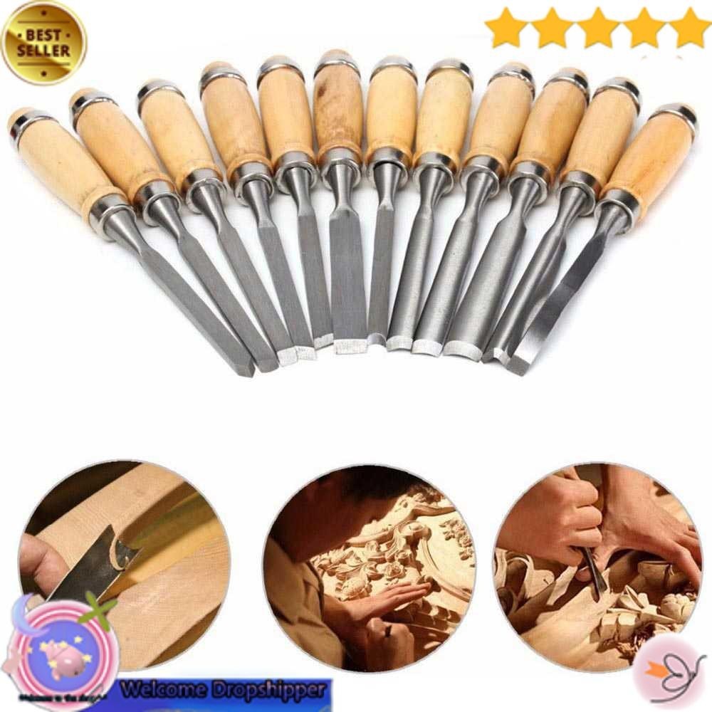 

Ginflash Set Pisau Ukir Pahat Kayu 12 in 1 Wood Carving Chisel Knife - OE12 WD4