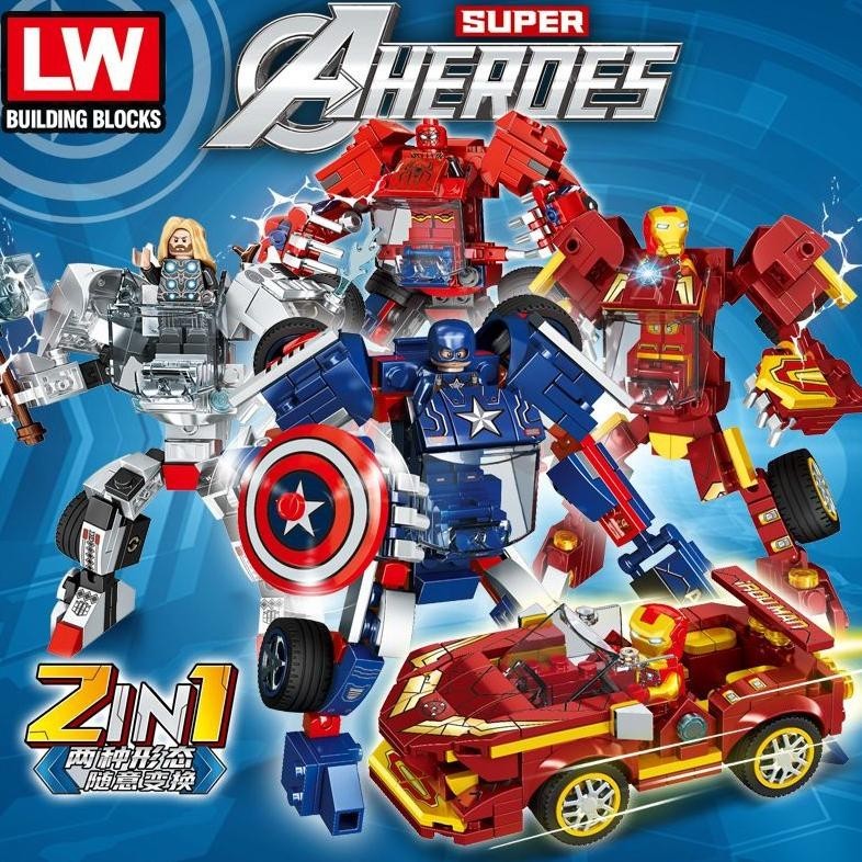 (DISKON) mainan marvel avengers robot mobil LW2079 iron man thor captain america spiderman hawkeye n