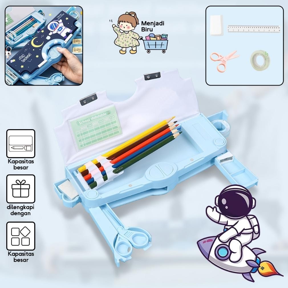 

hj-45 Kotak penyimpanan alat tulis multifungsi/dengan gunting/tempat pena/penggaris karet kotak pensil lapis ganda penghapus terisolasi kotak alat tulis multifungsi kotak pensil plastik cocok untuk tempat pensil anak laki-laki/perempuan. Premium