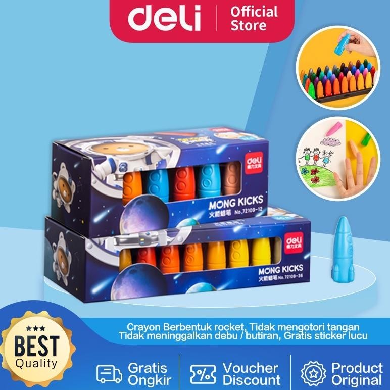 

hj-54 Deli Oil Pastel / Crayon / Krayon anak bentuk Rocket Space Finder Tidak Mudah Patah Tidak Mengotori Tangan Free Sticker 72109-X Murah