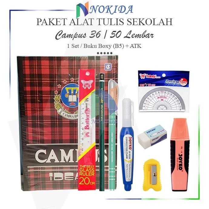 

gha-65 Nokida 1 Set Perlengkapan Sekolah [SMP/SMA/Kuliah] / Paket Alat Tulis Sekolah / Perlengkapan Alat Tulis / Buku Tulis Campus / Buku Catatan / Buku Kampus 36 Penggaris Butterfly Rautan Pensil 2b Pulpen Jel Penghapus Besar Tipe X Joyko Termurah