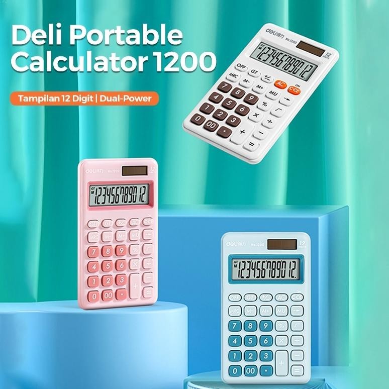 

fgk-24 Deli Mini Desktop Calculator / Kalkulator Meja Mini Portable Dual Power 3 Warna 1200 Hemat