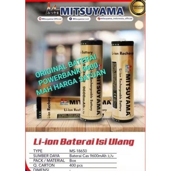 G661 Mitsuyama Baterai 18650 9600 Mah 3.7V Baterai Batu Casan Charger
