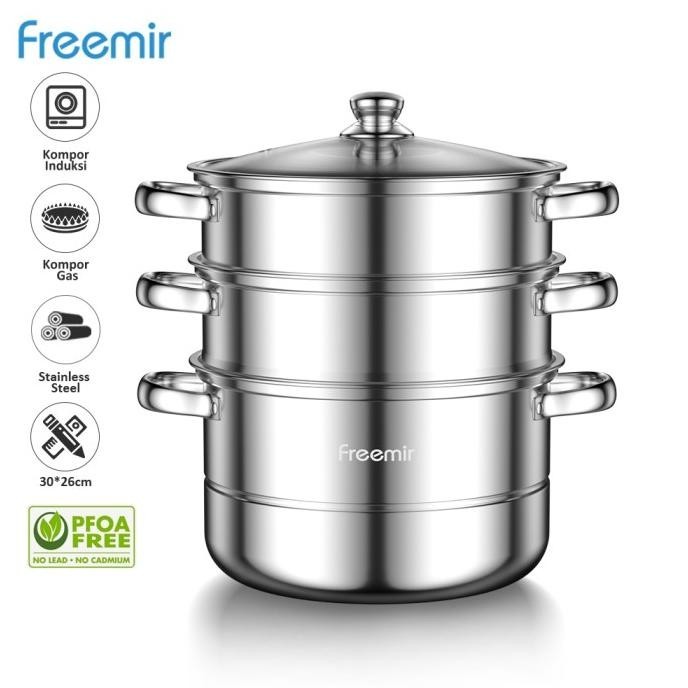 freemir Panci Kukus Stainless Steel 3 Susun Dandang Steamer Kukusan