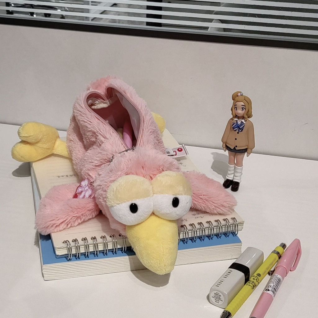 

Pink Robin Hummingbird Plush Pencil Bag Student Stationery Storage Bag Desktop Storage Pencil Case