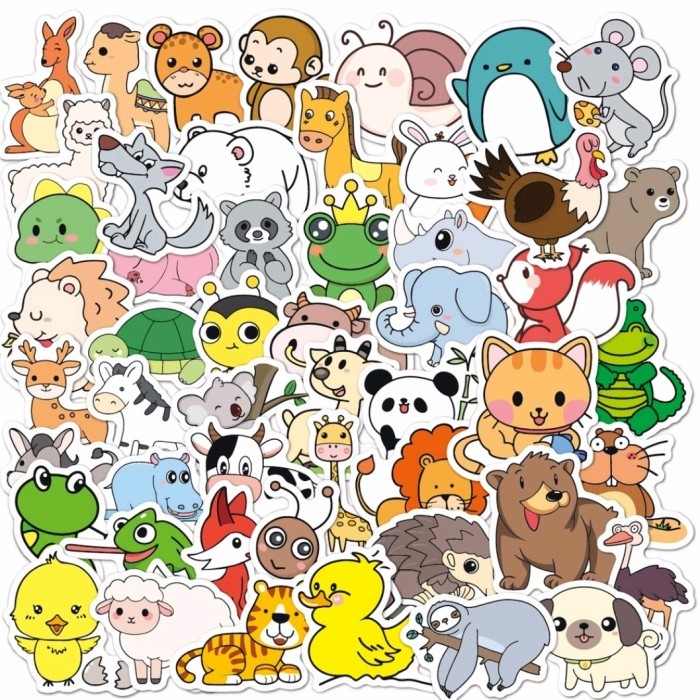 

Sale 50 / 100 Pcs Sticker Little Animals Cartoon Stiker Hewan Cute Anti Air