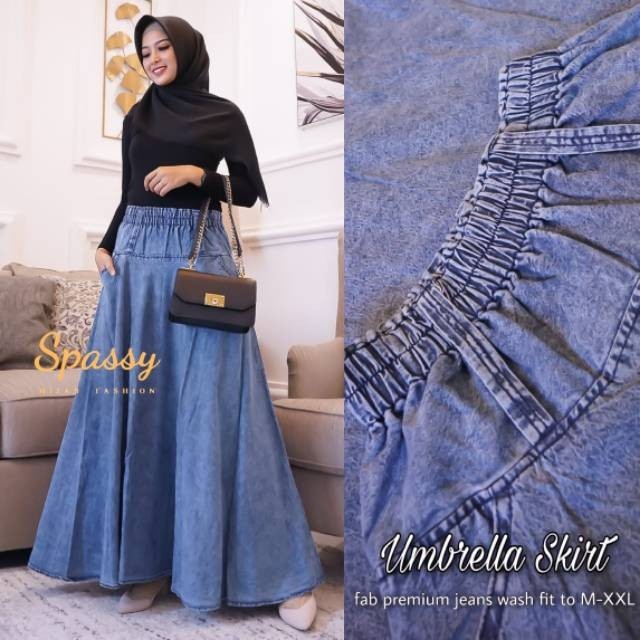Rok Jeans Wash Bawah Mayung - Umbrella Maxi Skirt A9