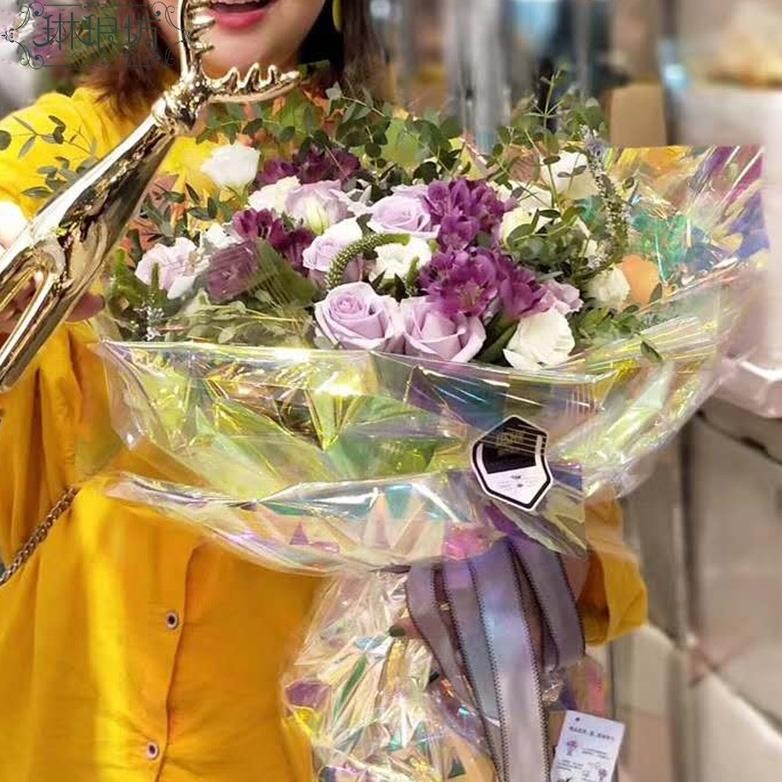 

gh-6 (PACK) Cellophane HOLOGRAM rol Plastik OPP holographic rainbow pelangi kertas bunga wrapping paper Sale