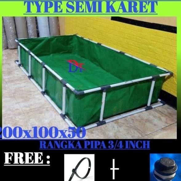 Kolam Terpal Fullset + Rangka Ukuran 200X100X50 Type Sekaret