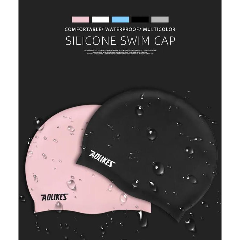 

Topi Renang 100% Silicone Swimming Cap Men Women Children Hat Protect