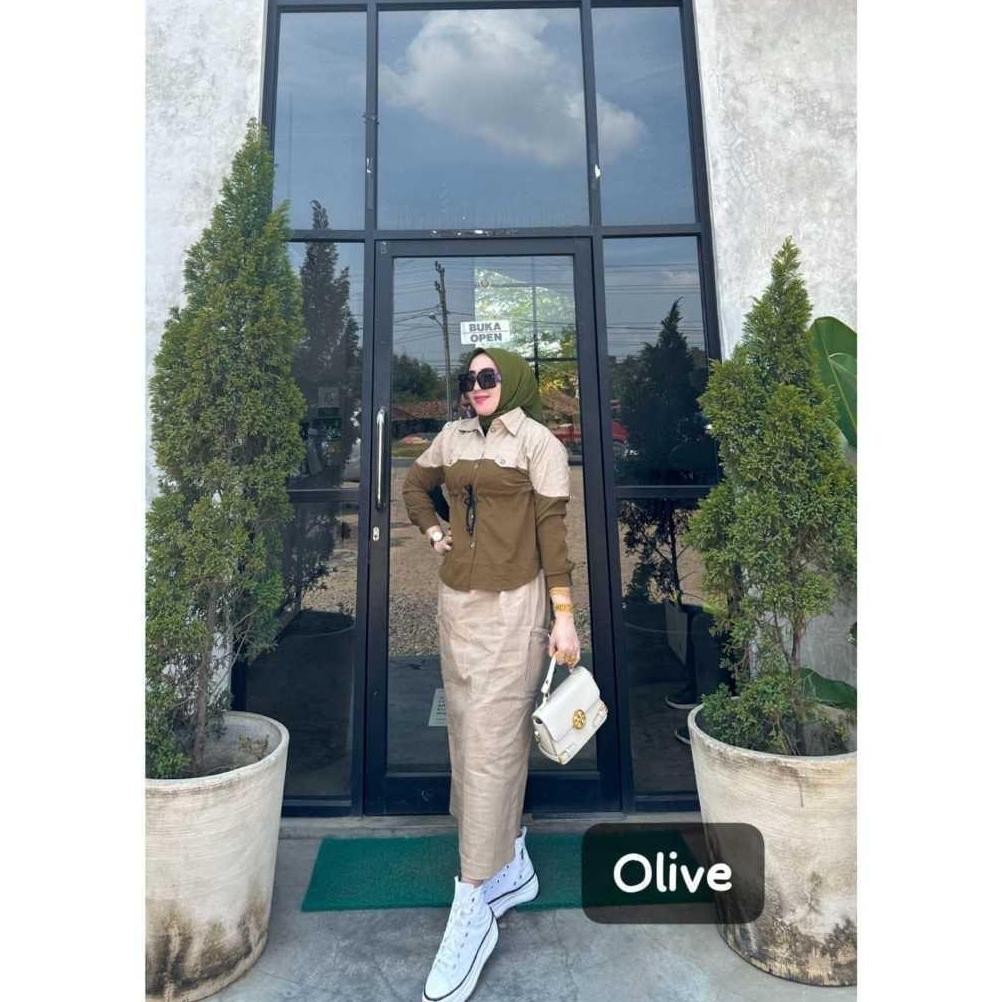 Setelan Celana Wanita Setelan Cargo Setcel Wanita Ootd Rok  Rok Zavika Crinkle Airflow Ld 110 Rok Ke