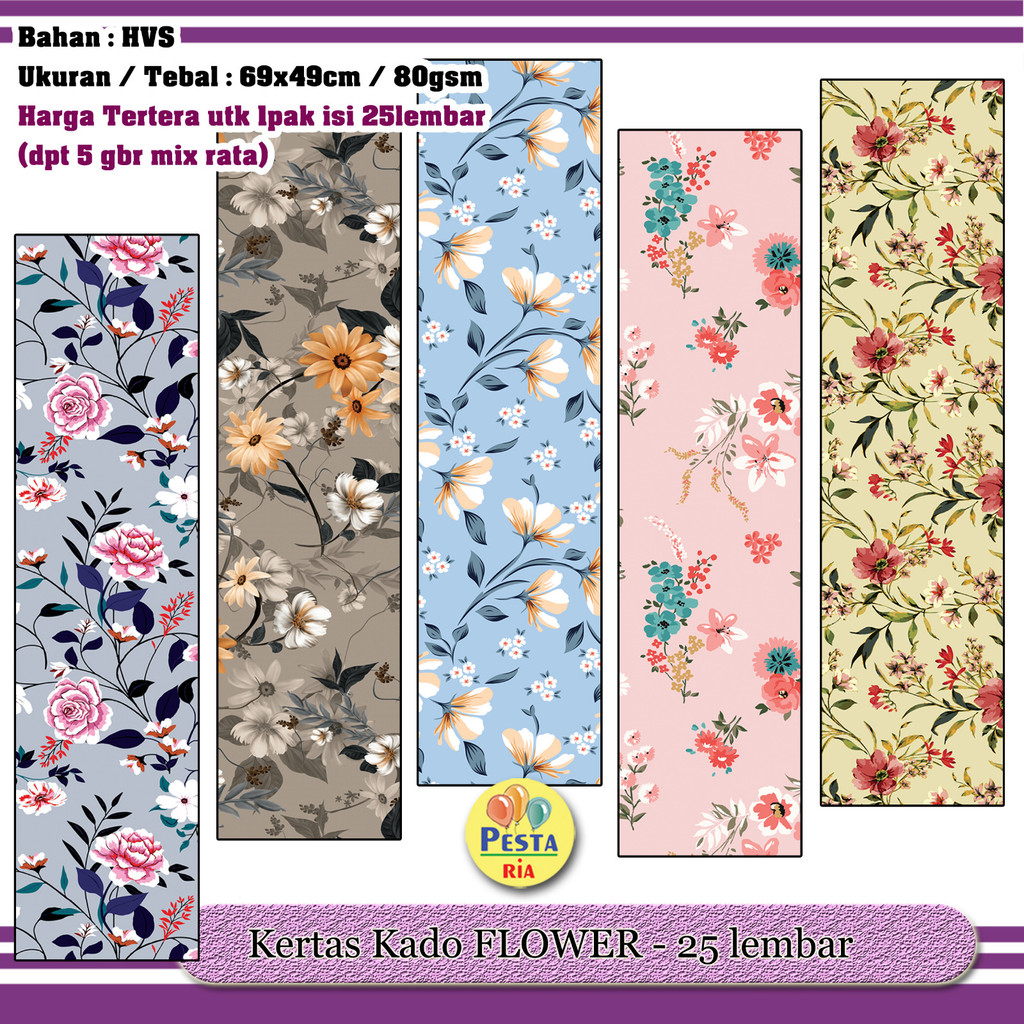 

Murah!! (1Set isi 25Lmbr) Kertas kado motif Flower, Bungkus kado motif, Kertas kado Flower New