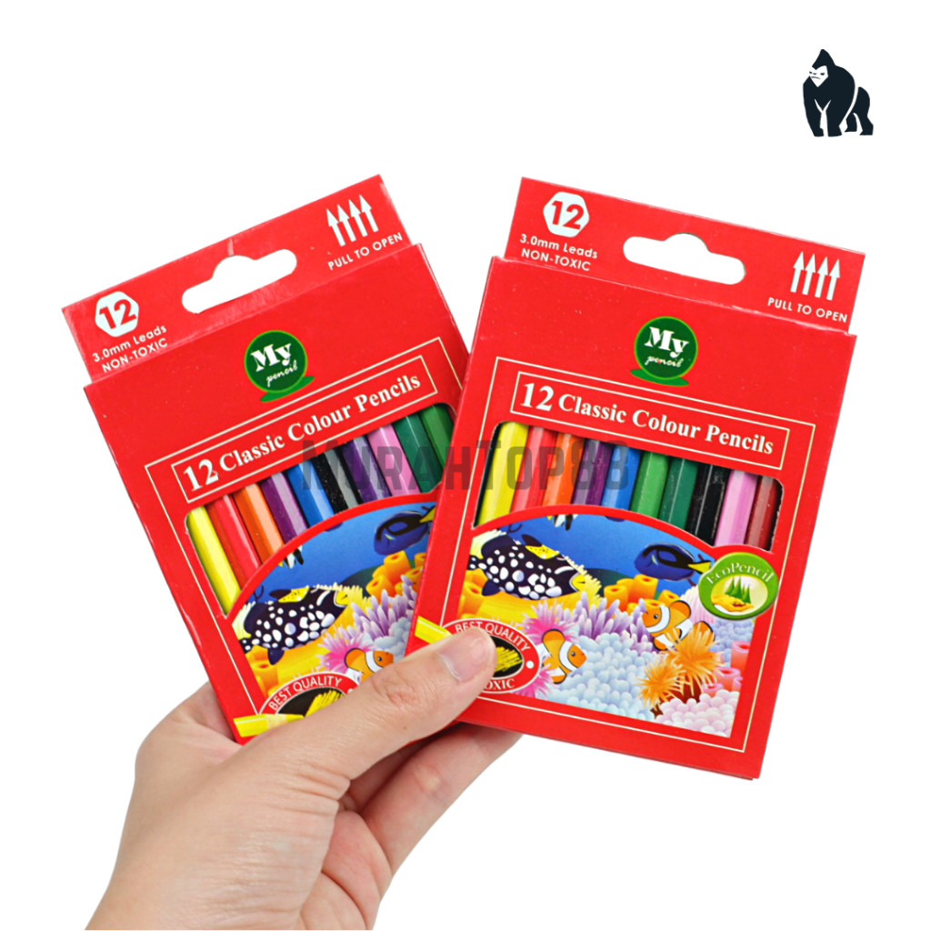 

Pensil 12 Warna Pendek Mini MY PENCIL / Color Pencil Paper Box Classic / Coloring Set Anak Anak