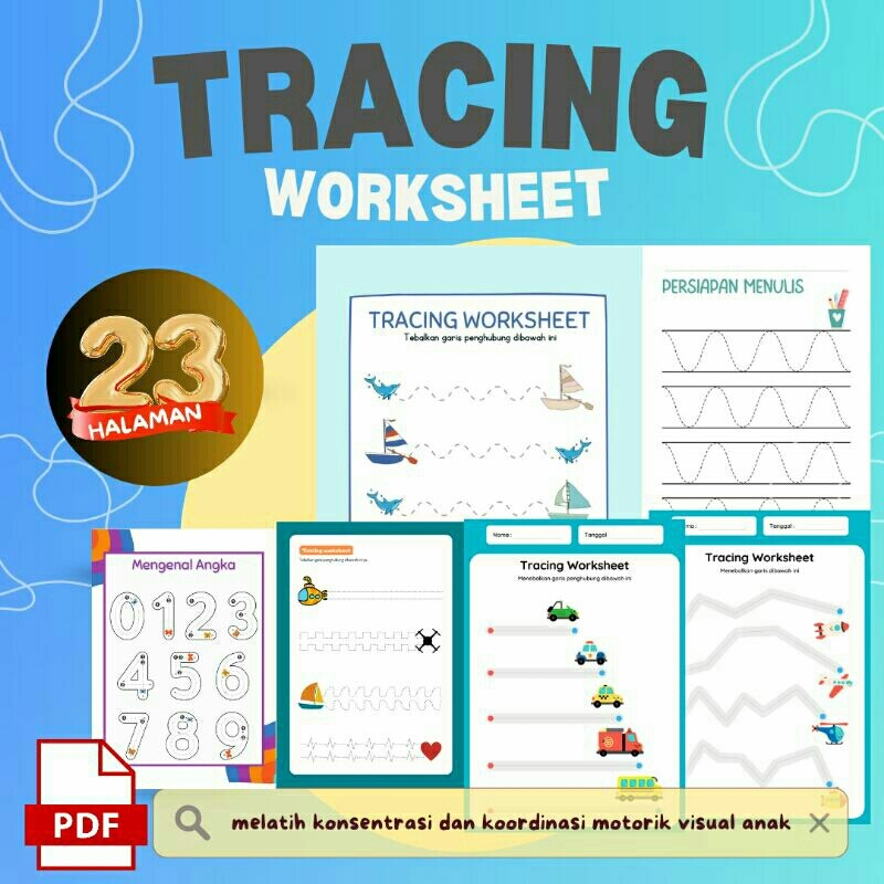 Worksheet Printable Tracing Aktivitas Anak Usia 2 3 4 5 Tahun TK PAUD PRESCHOOL
