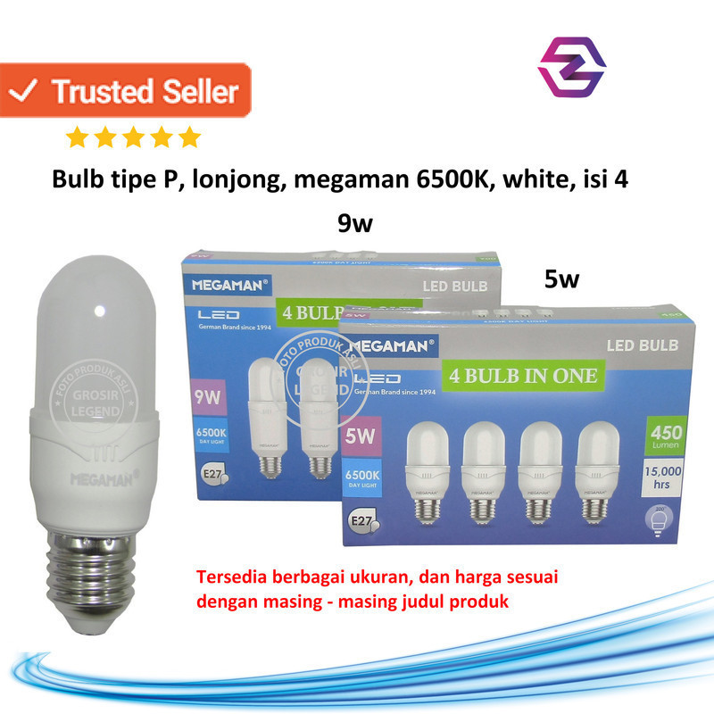 Lampu LED BULB TIPE P LONJONG MEGAMAN 5W YTP38Z2 6500K WHITE ISI 4