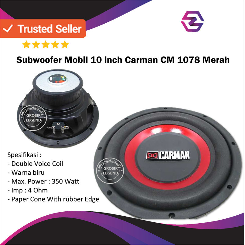 Subwoofer mobil 10 inch Carman CM 1078 merah