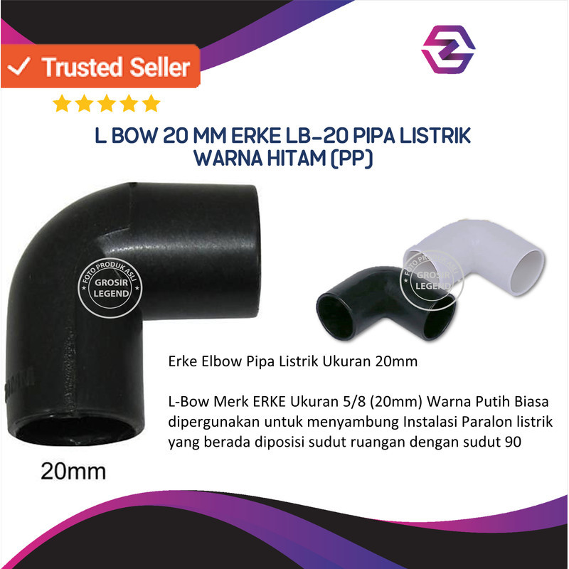 Erke Elbow Pipa Listrik 20mm Warna  - Hitam