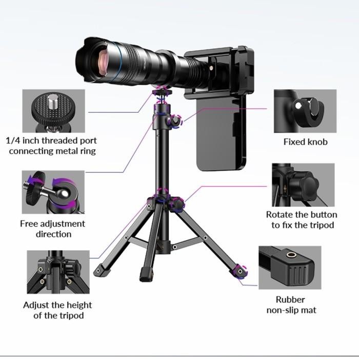 Apexel Lensa Tele Smartphone 36X Zoom Lens Telephoto With Accessories