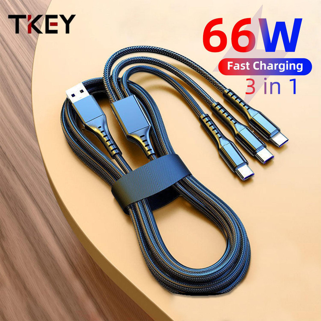 Kabel Data 3in1 Type C Micro Lighting Fast Charging 66W 1.2M - T66