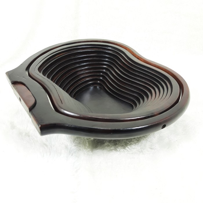 Keranjang Tempat Buah Model Spiral Kerajinan Kayu Jati Unik