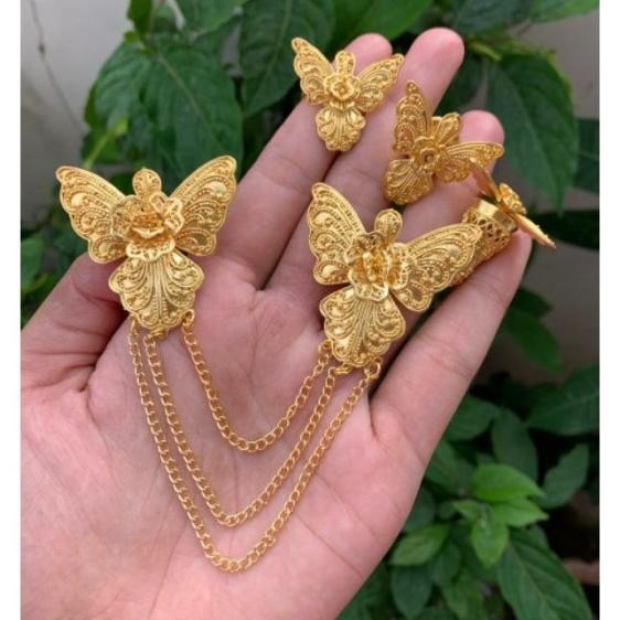 Bros Alpaka Bali Set Kebaya Motif Kancing Kupu2 Mawar