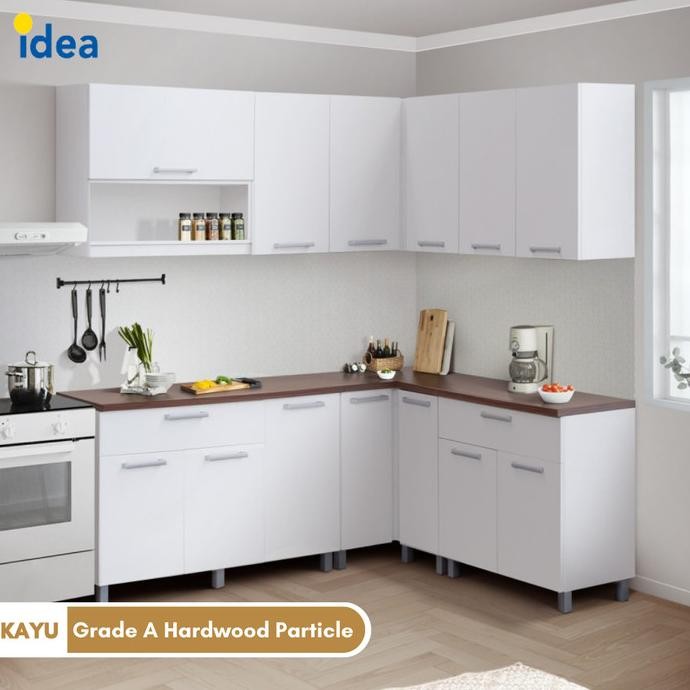 IDEA INDIANA Kitchen Set Lemari Kabinet Dapur Kayu Putih Atas Bawah
