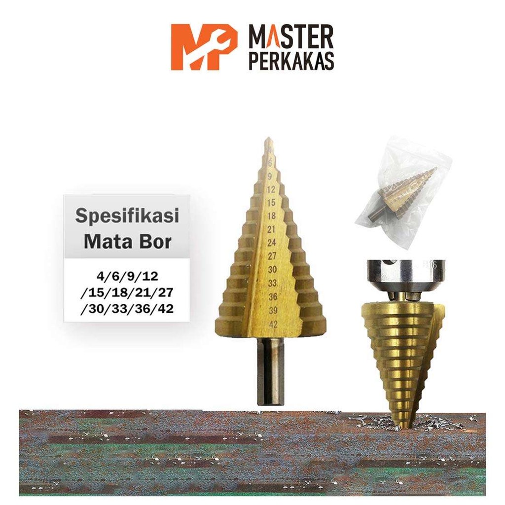 Mata Bor Pagoda 4-42mm MP / Titanium HSS Drill Besi Kerucut Cone Hole Saw