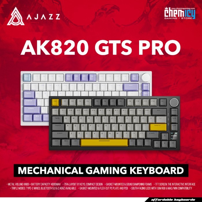 Ajazz Ak820 Gts Pro 75% Triple Connection Mechanical Gaming Keyboard