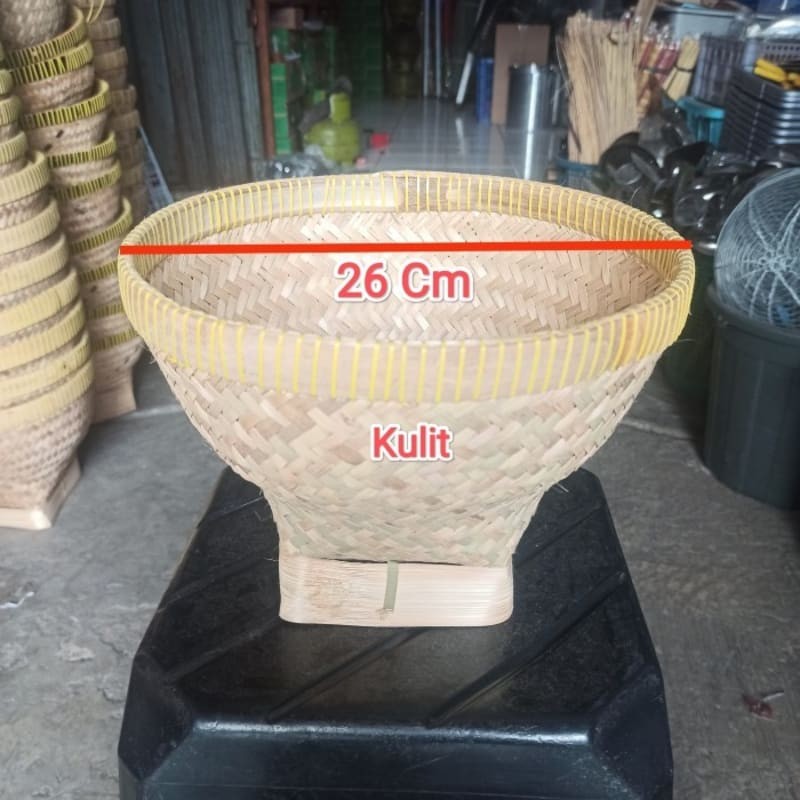 Bakul Bambu kecil Kulit 26 cm/ Bakul Cuci beras/ Bakul Nasi bambu kulit 2.5 ltr