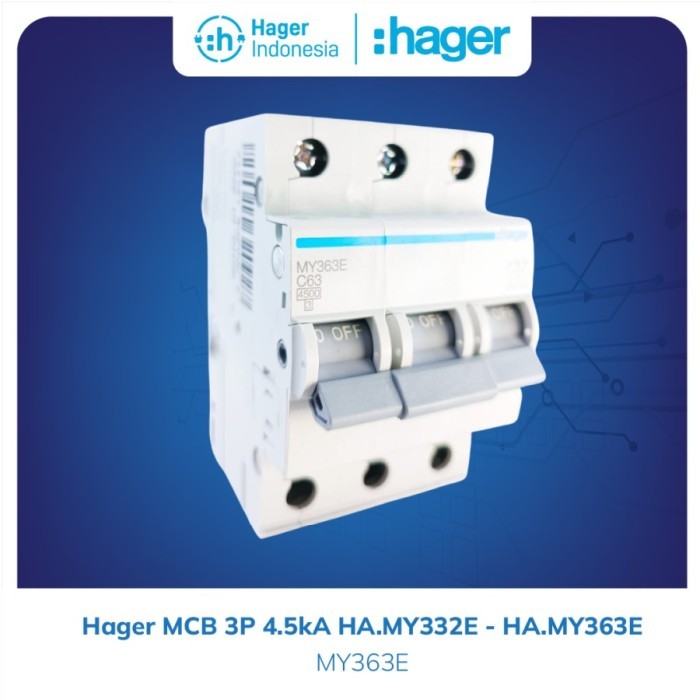 Hager Mcb 3 Phase 63A 63 Ampere 4.5Ka - My363E