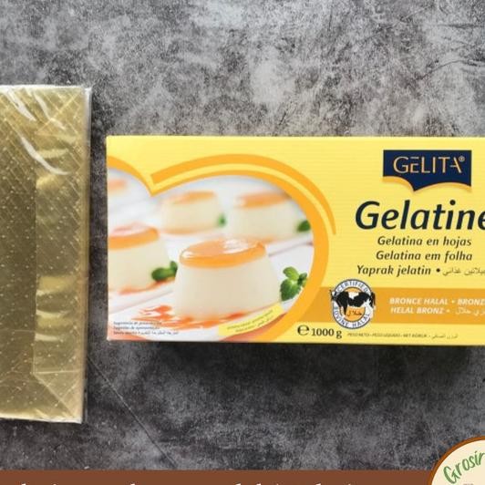 

Gelatin Lembaran Halal 10 Lembar Gelatine Sheet Gelita Halal / Gelita