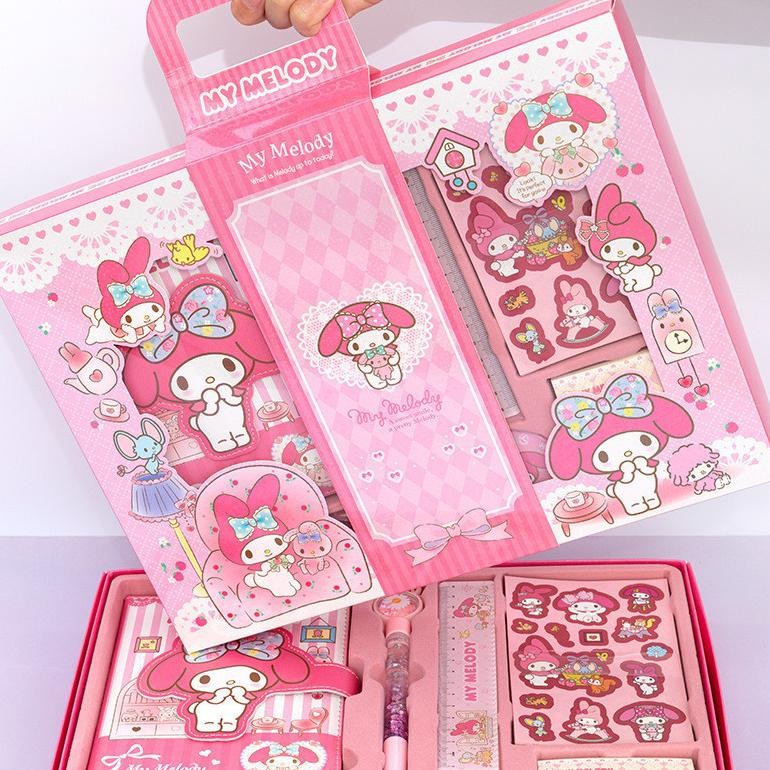 

Trt Sanrio Diary Set KUROMI MELODY Kartun Stiker Quiet Book DIY Stiker Notebook Dekorasi Buat Kotak Hadiah Perempuan TERLARIS